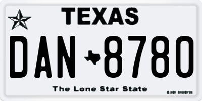 TX license plate DAN8780