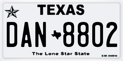 TX license plate DAN8802