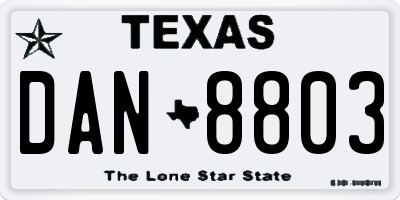 TX license plate DAN8803