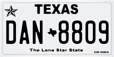 TX license plate DAN8809