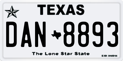 TX license plate DAN8893