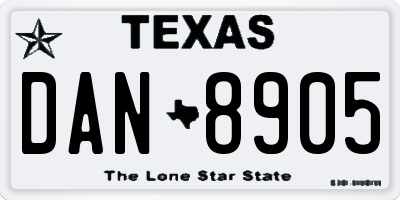 TX license plate DAN8905