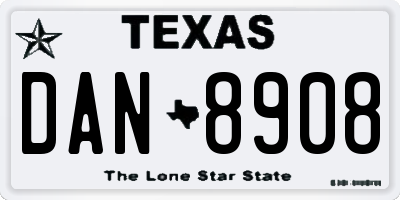 TX license plate DAN8908