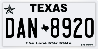 TX license plate DAN8920