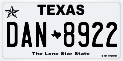 TX license plate DAN8922