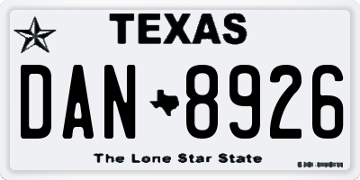 TX license plate DAN8926