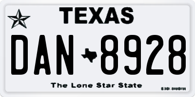 TX license plate DAN8928