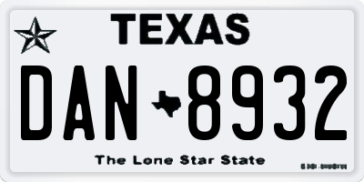 TX license plate DAN8932