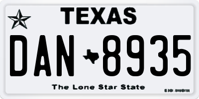 TX license plate DAN8935