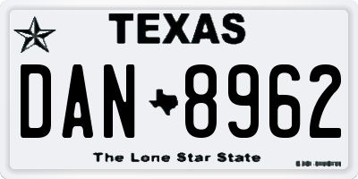 TX license plate DAN8962
