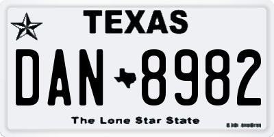 TX license plate DAN8982