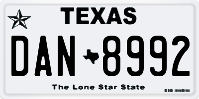 TX license plate DAN8992