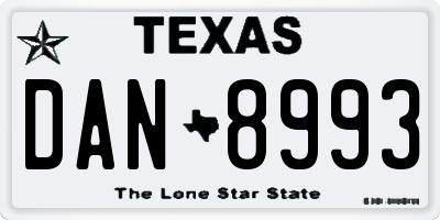 TX license plate DAN8993