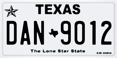 TX license plate DAN9012