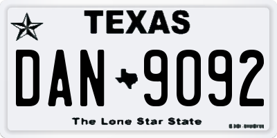 TX license plate DAN9092
