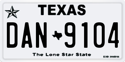 TX license plate DAN9104