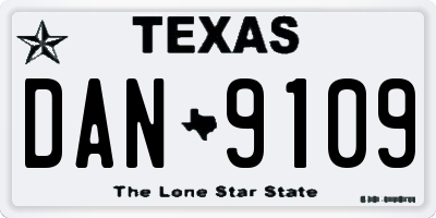 TX license plate DAN9109