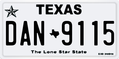 TX license plate DAN9115