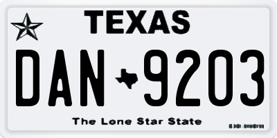 TX license plate DAN9203