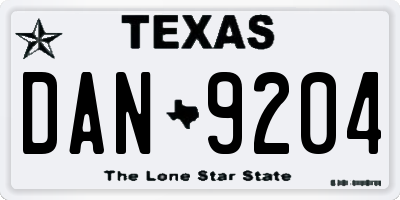 TX license plate DAN9204