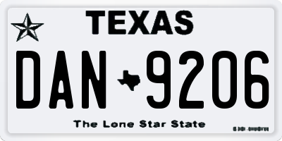 TX license plate DAN9206