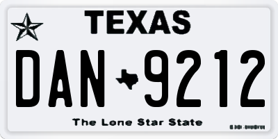 TX license plate DAN9212