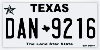 TX license plate DAN9216