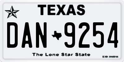 TX license plate DAN9254