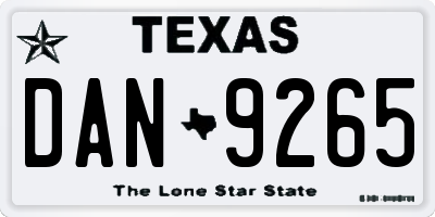 TX license plate DAN9265