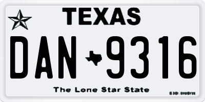 TX license plate DAN9316