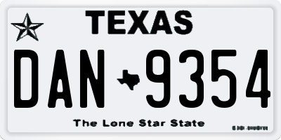 TX license plate DAN9354