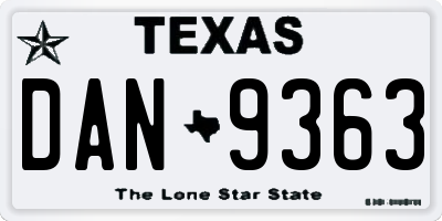 TX license plate DAN9363