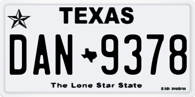 TX license plate DAN9378