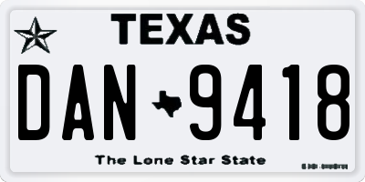 TX license plate DAN9418