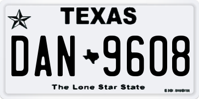 TX license plate DAN9608