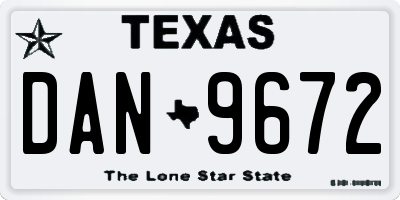TX license plate DAN9672