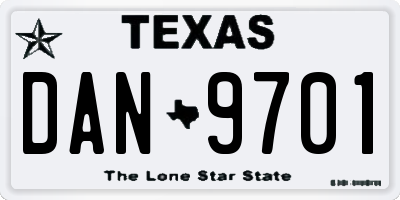 TX license plate DAN9701