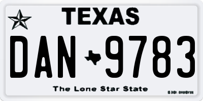 TX license plate DAN9783
