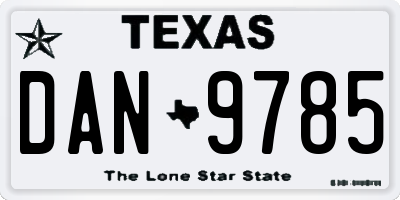 TX license plate DAN9785