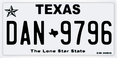 TX license plate DAN9796