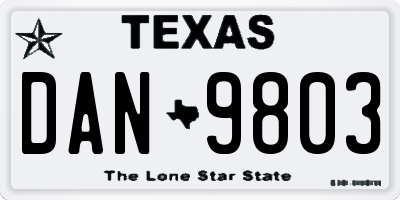 TX license plate DAN9803
