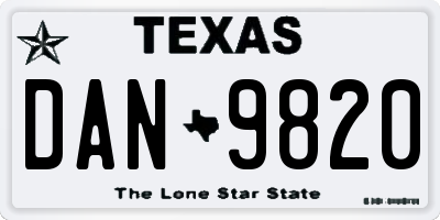 TX license plate DAN9820