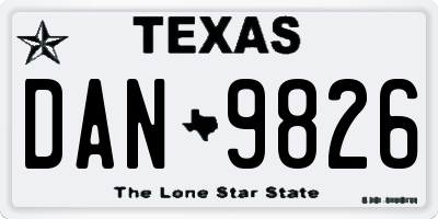 TX license plate DAN9826