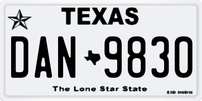 TX license plate DAN9830