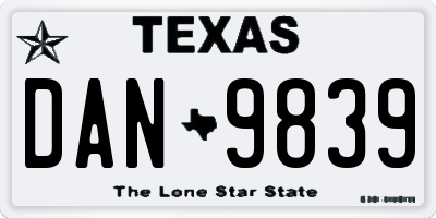 TX license plate DAN9839