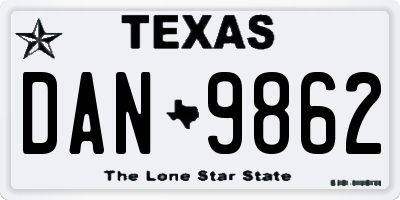 TX license plate DAN9862