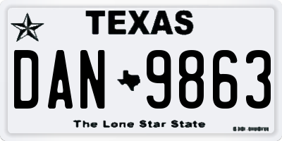 TX license plate DAN9863