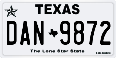 TX license plate DAN9872