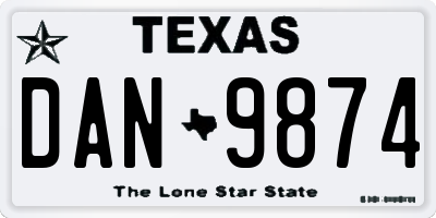 TX license plate DAN9874