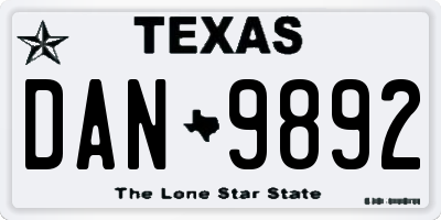 TX license plate DAN9892